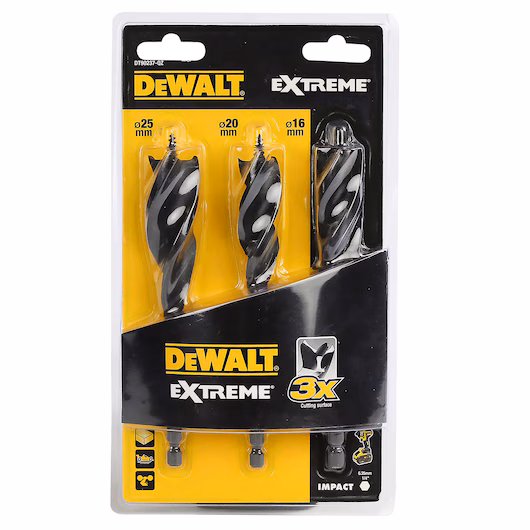 DeWalt Extreme DT90237-QZ 3 Piece Tri Flute Self Feed Impact Set, 3 Piece